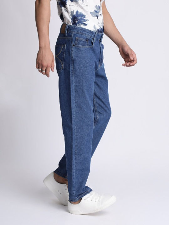 Flikky Relaxed Fit Jeans for Men – Mid Blue Straight Leg Casual Denim Pants