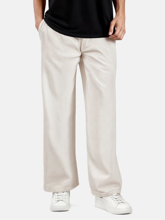 Men’s Beige Wide Leg Casual Trousers
