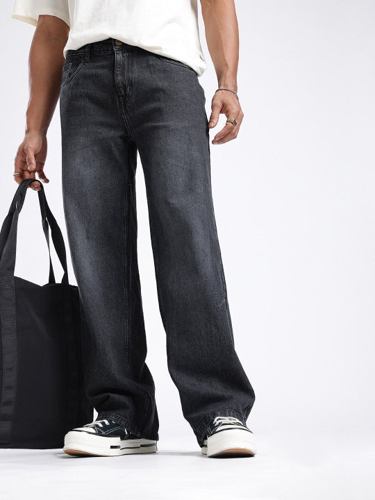 Men’s Charcoal Black Wide Leg Denim Jeans